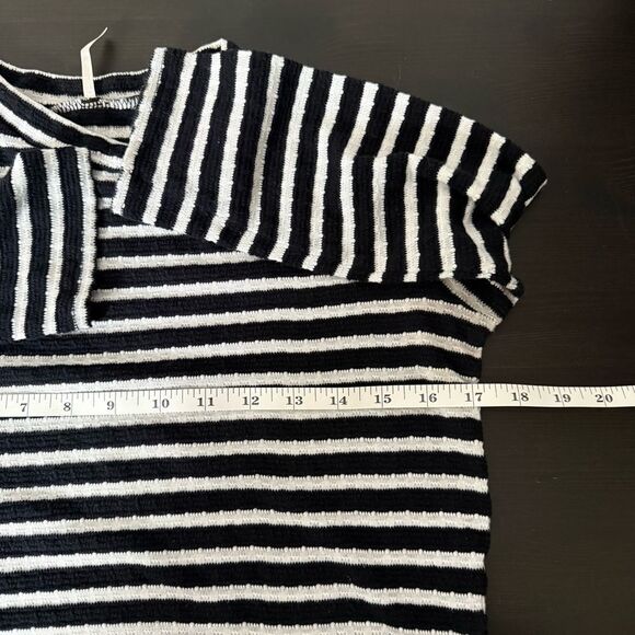 Free People Top Womens Size M Cropped Striped Ribbed 3/4 Sleeve Stretch Nautical - Picture 9 of 10
